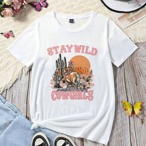 SHEIN Tops - Shein Oversized Graphic Tee Western Cowgirl Stay Wild Cowgirl Southern Size S